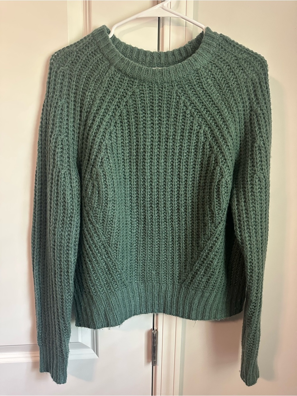 a new day Cable-Knit Crewneck Sweater in Sage Green